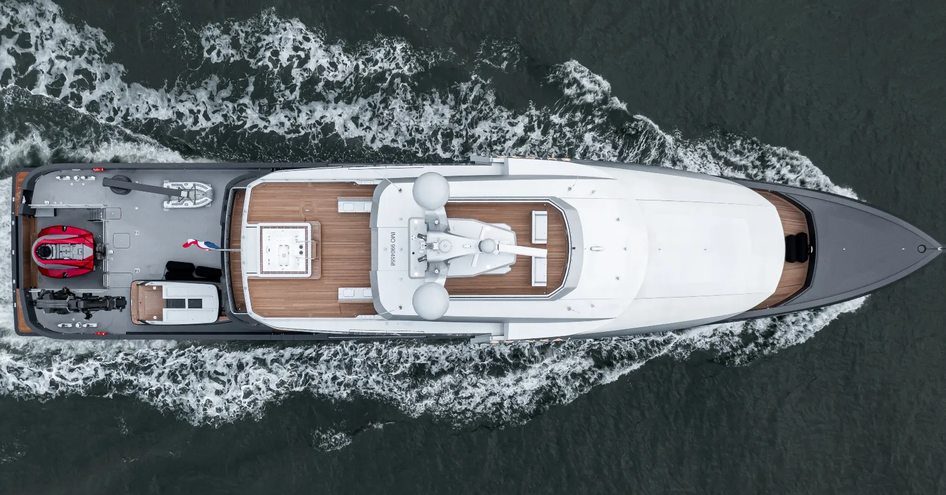 Feadship superyacht SHINKAI on sea trials, viewed from above