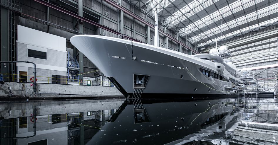 Superyacht GRACE in fitting shed