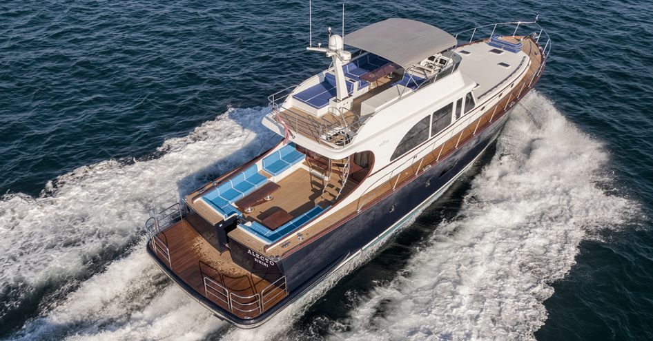 View of superyacht ALECTO from above showing deck space