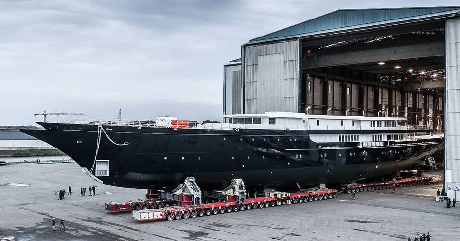 Oceanco Project Y721 being rolled out of shed