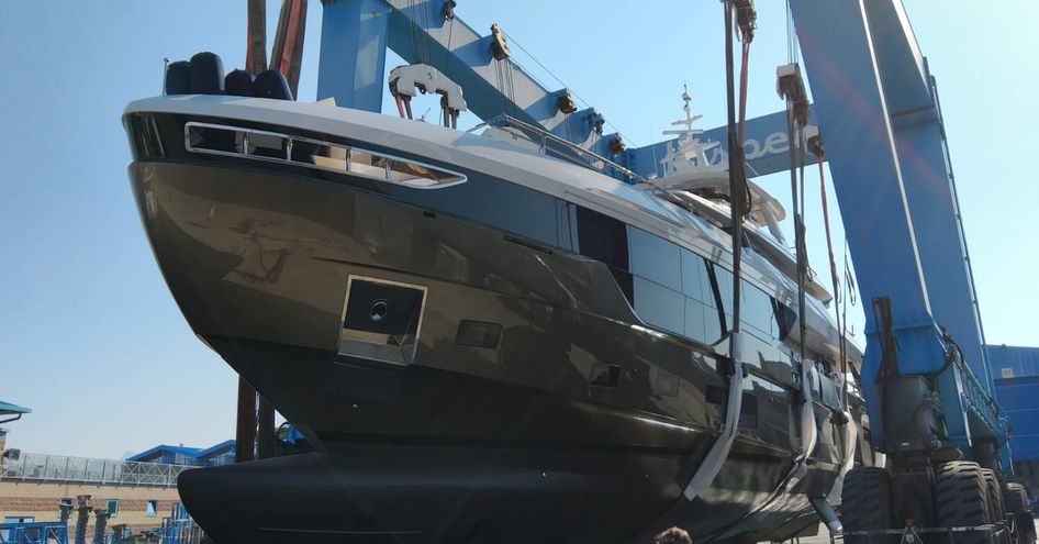 Second Grande Trideck yacht being launched