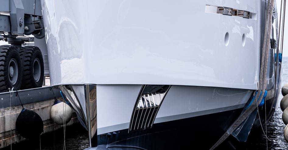 A bow shot of explorer yacht TREMENDA being launched