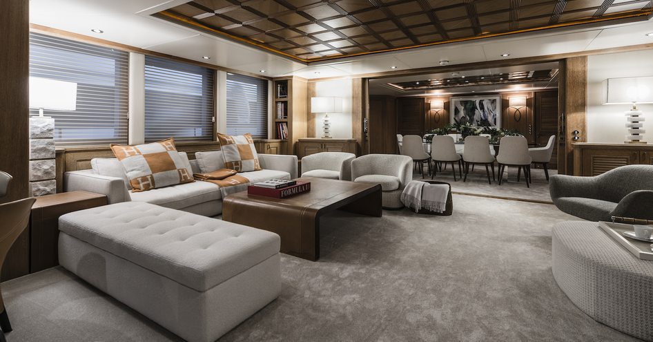 Overview of the main salon onboard superyacht SOLAFIDE