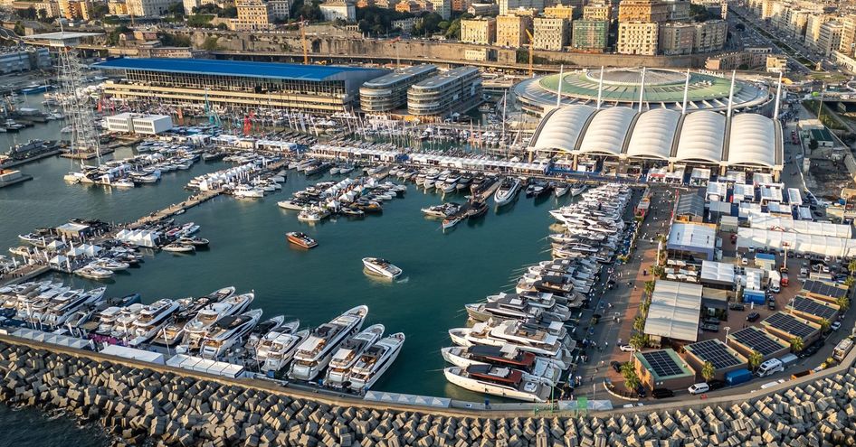 An aerial shot of the Genoa International Boat Show 2024