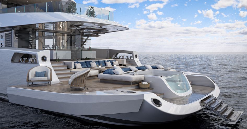 Stern area on Atlantique 55 with pool and steps to water