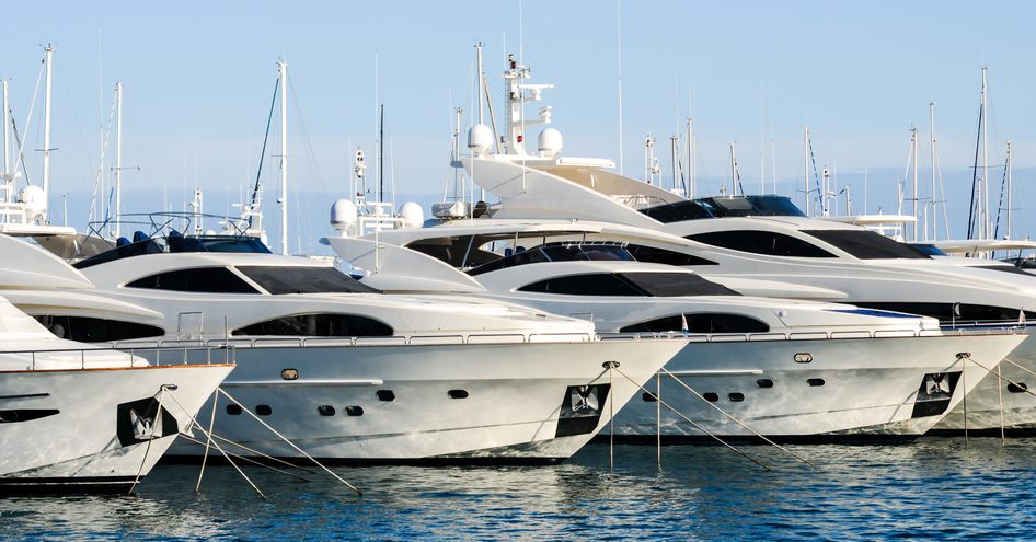 Superyachts moored in a marina 