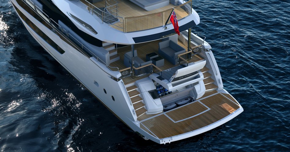 Aft view of Sunseeker 88 Yacht showing bathing platform