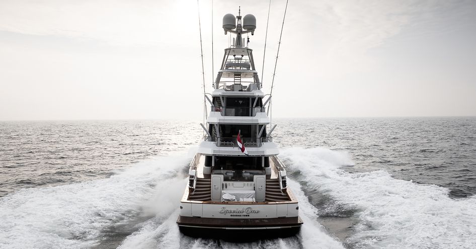 A view looking at the stern of Royal Huisman's SPECIAL ONE 