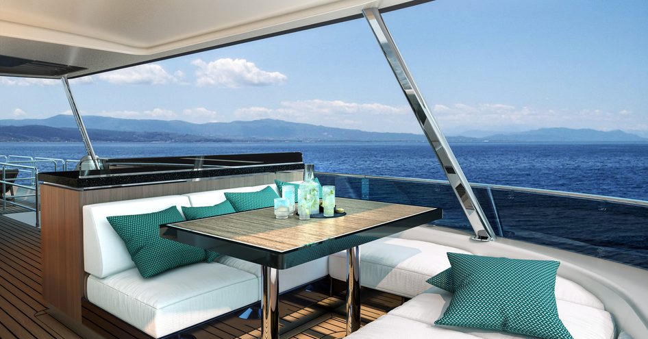 Comfortable seating on flybridge of Sirena 68