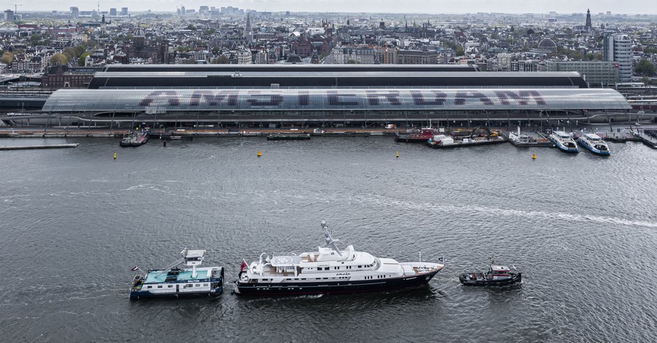 Feadship superyacht AMARA on water just outside Amsterdam