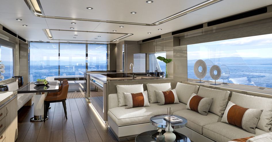 Sofa and table in large saloon of Sirena 68