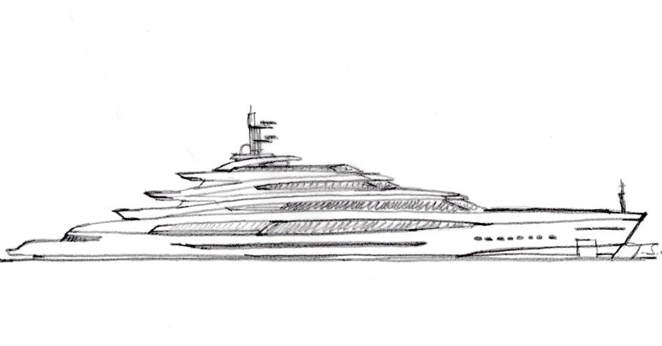 Initial drawing of a superyacht deisgn by Tommaso Spadolini.