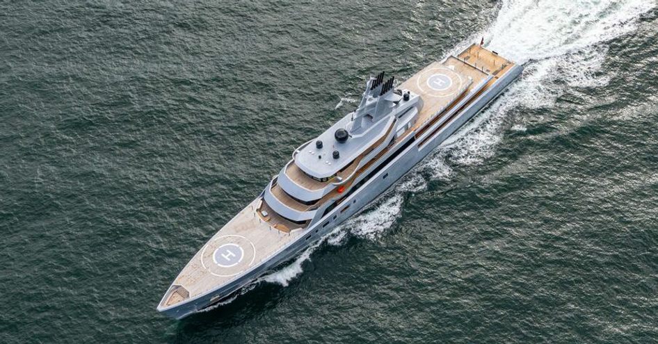 Aerial view of superyacht DRAGONFLY at sea