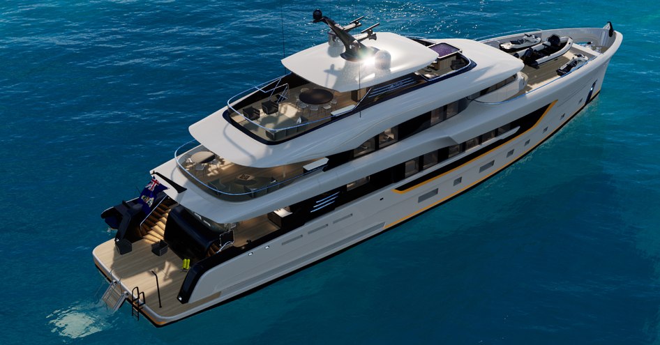 An aerial render of the alia yachts 43m