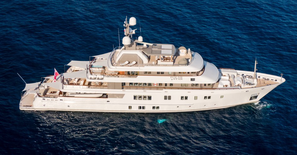 Superyacht POLAR STAR at anchor in a blue sea