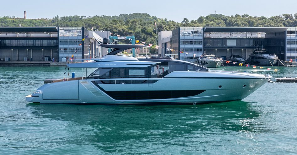 Side view of the Riva 82 Diva following launch at La Spezia