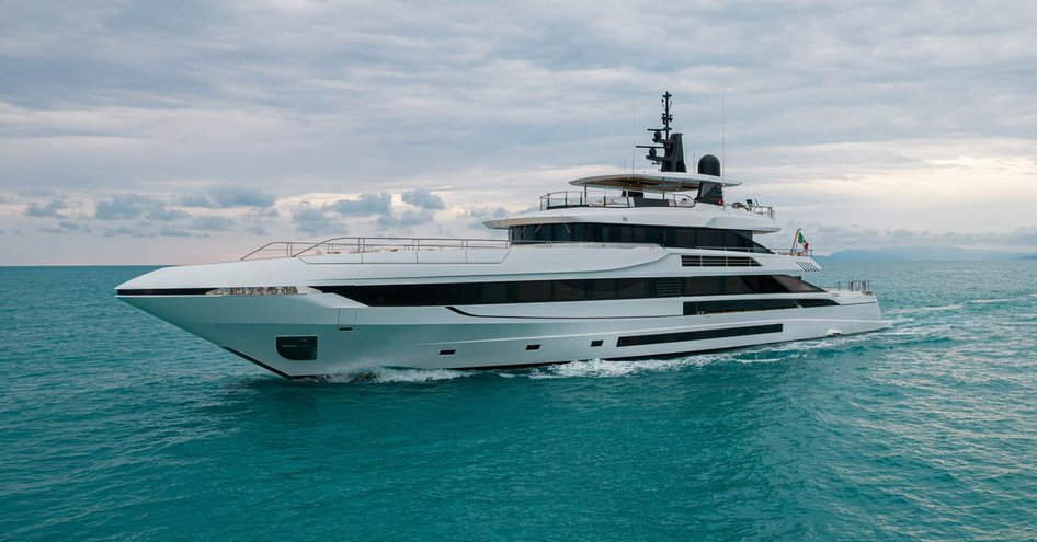 Mangusta Ocean 50 superyacht underway, surrounded by sea.